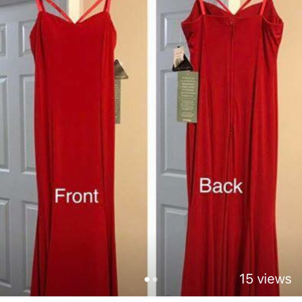 Red sleeveless evening gown